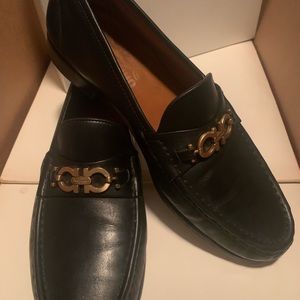 Salvatore Ferragamo horse bit black leather loafers